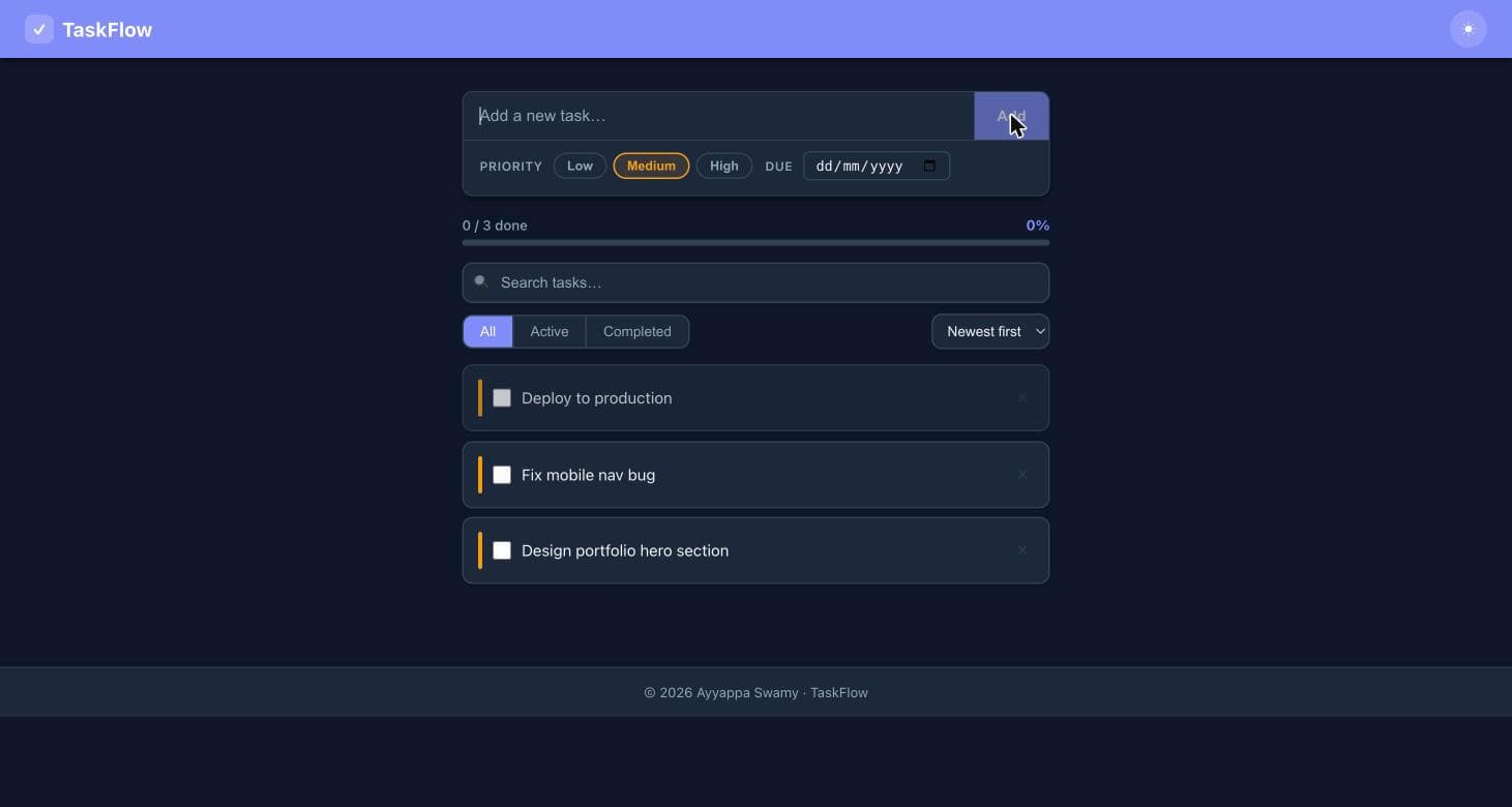 TaskFlow — Todo App landing screen